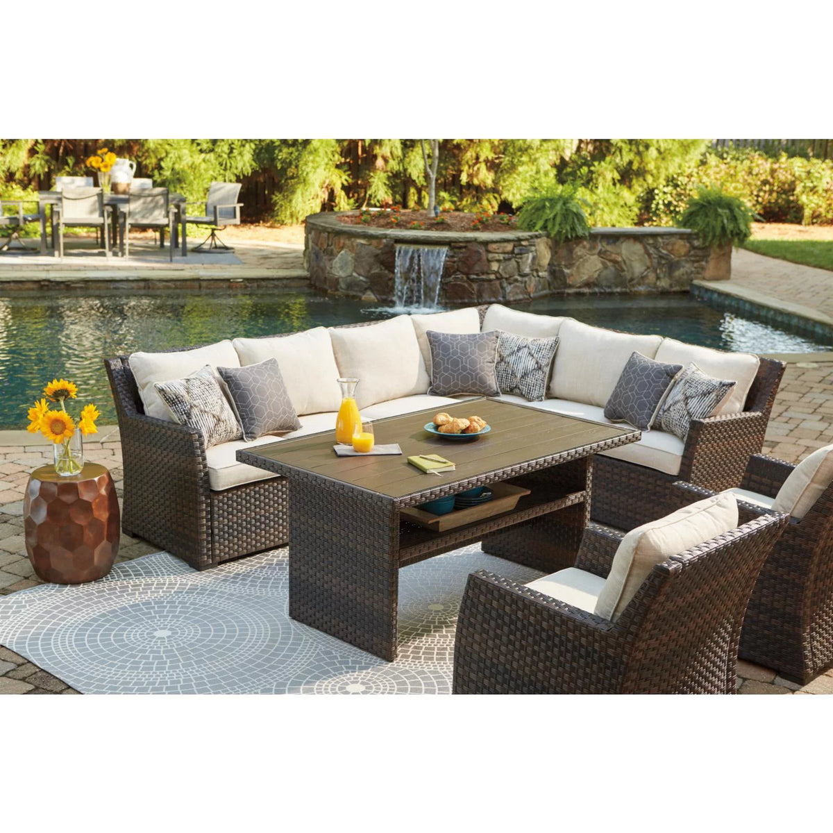 3 Piece Dark Brown Outdoor Sectional Set D9175