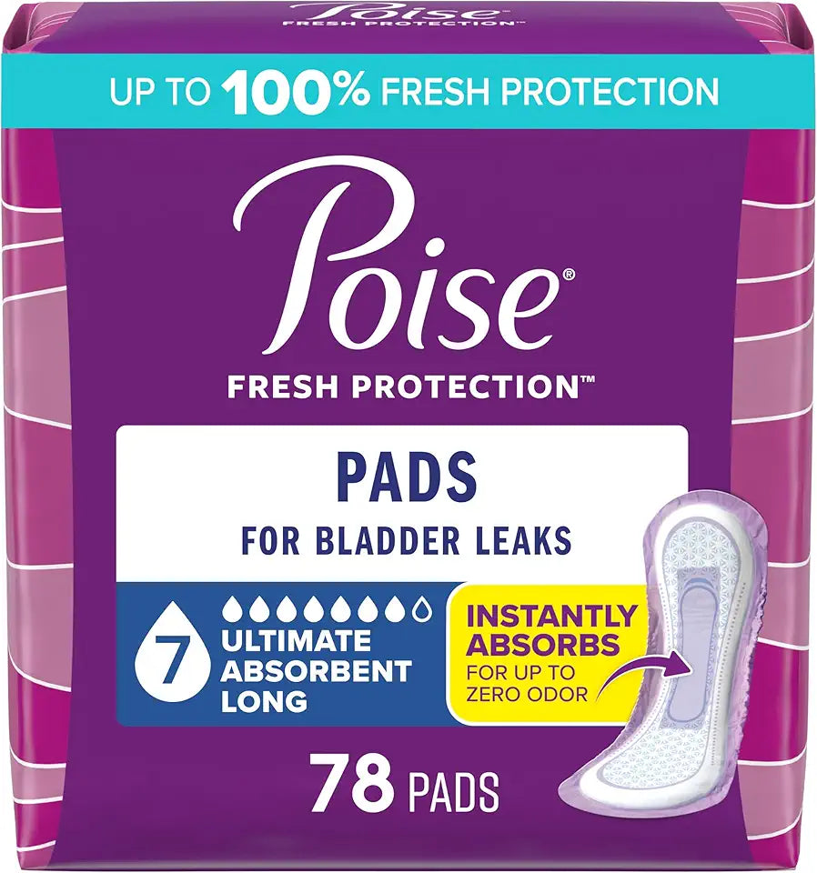 Incontinence & Postpartum Pads, 7 Drop Ultra Absorbency, Long Length, 78 Count S684893