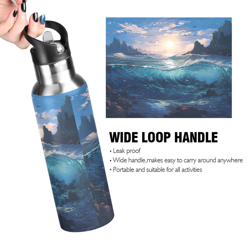 Stainless Steel Insulated Thermos Vacuum Flask Water Bottle with Straw Lid L384130