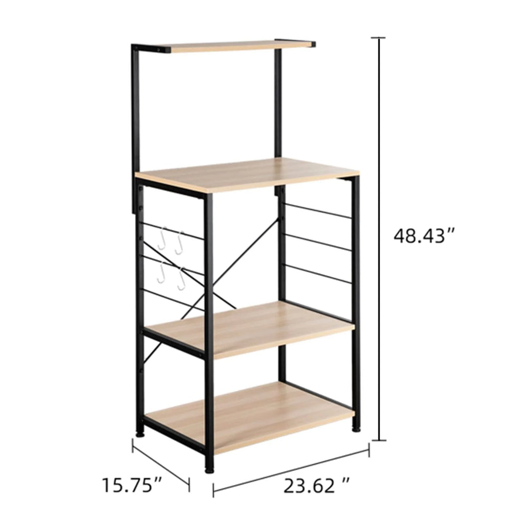 4 Tier Oak Baker's Rack with 4 Hooks D40155