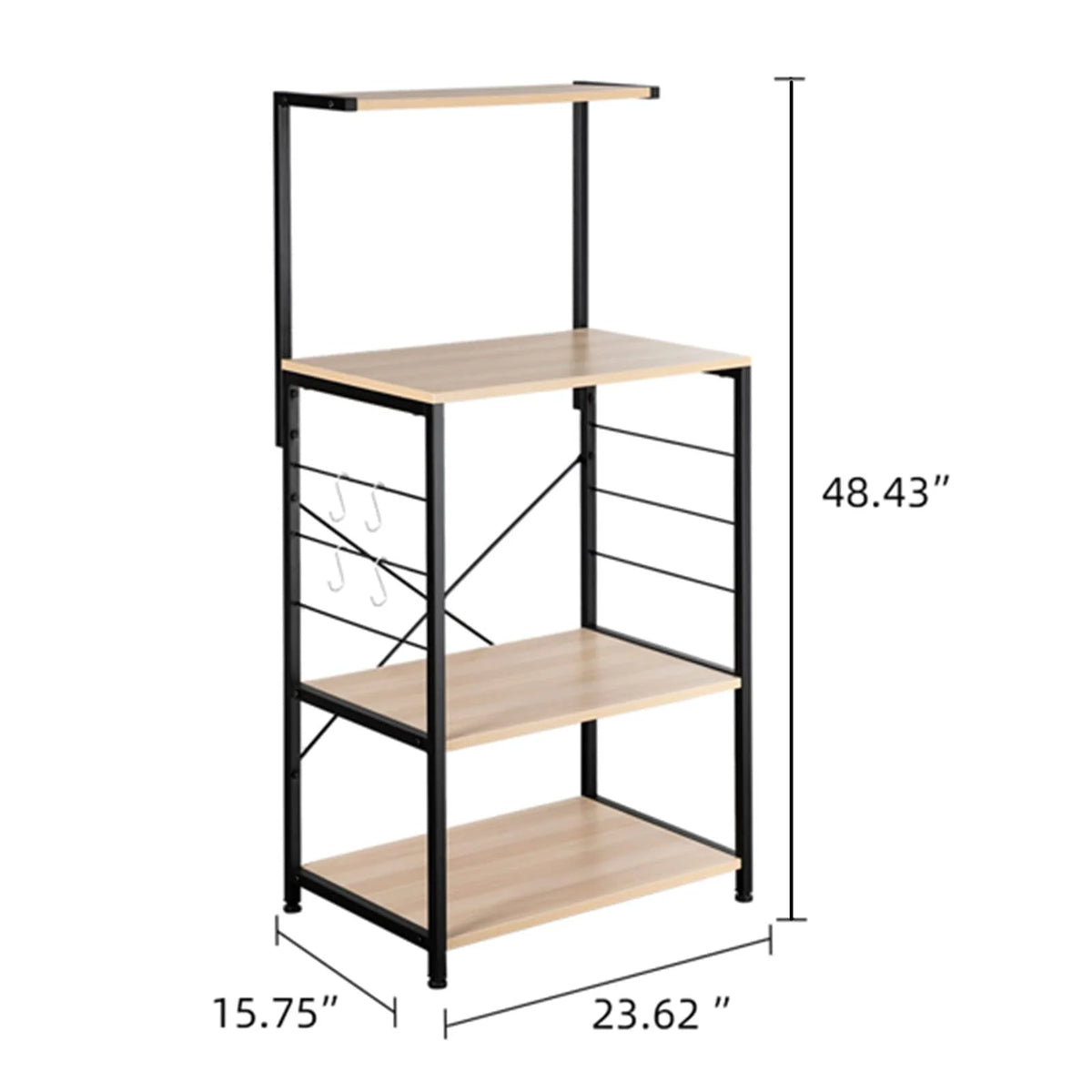 4 Tier Oak Baker's Rack with 4 Hooks D40155