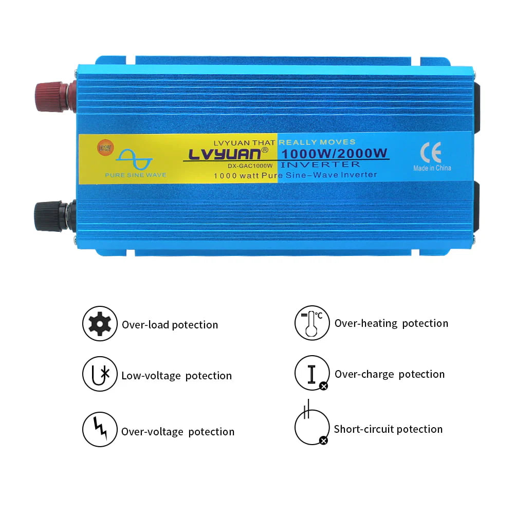 1000 Watts 2000 Watts Pure Sine Wave Power Inverter DC 12V to AC 110V 120V C44423