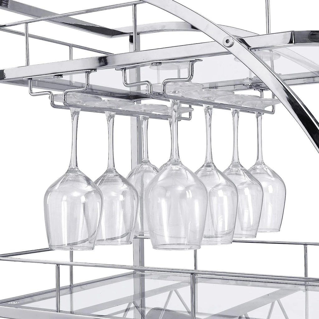 3-Tier Metal Mobile Bar Cart with Wheels & Wine Rack A86824