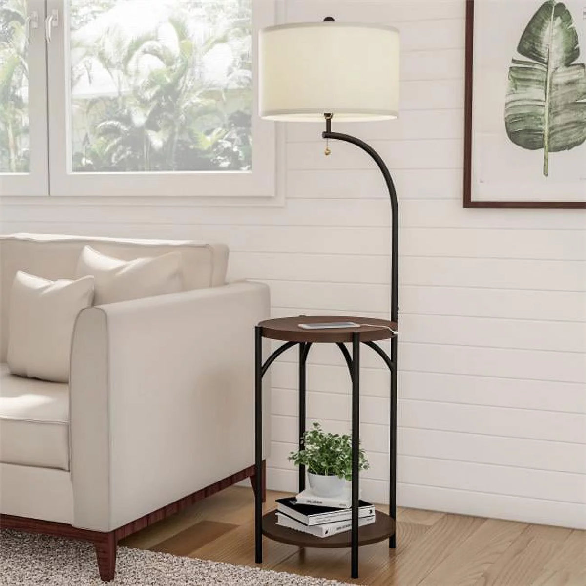Floor Lamp End Table with Drum Shaped Shade B671