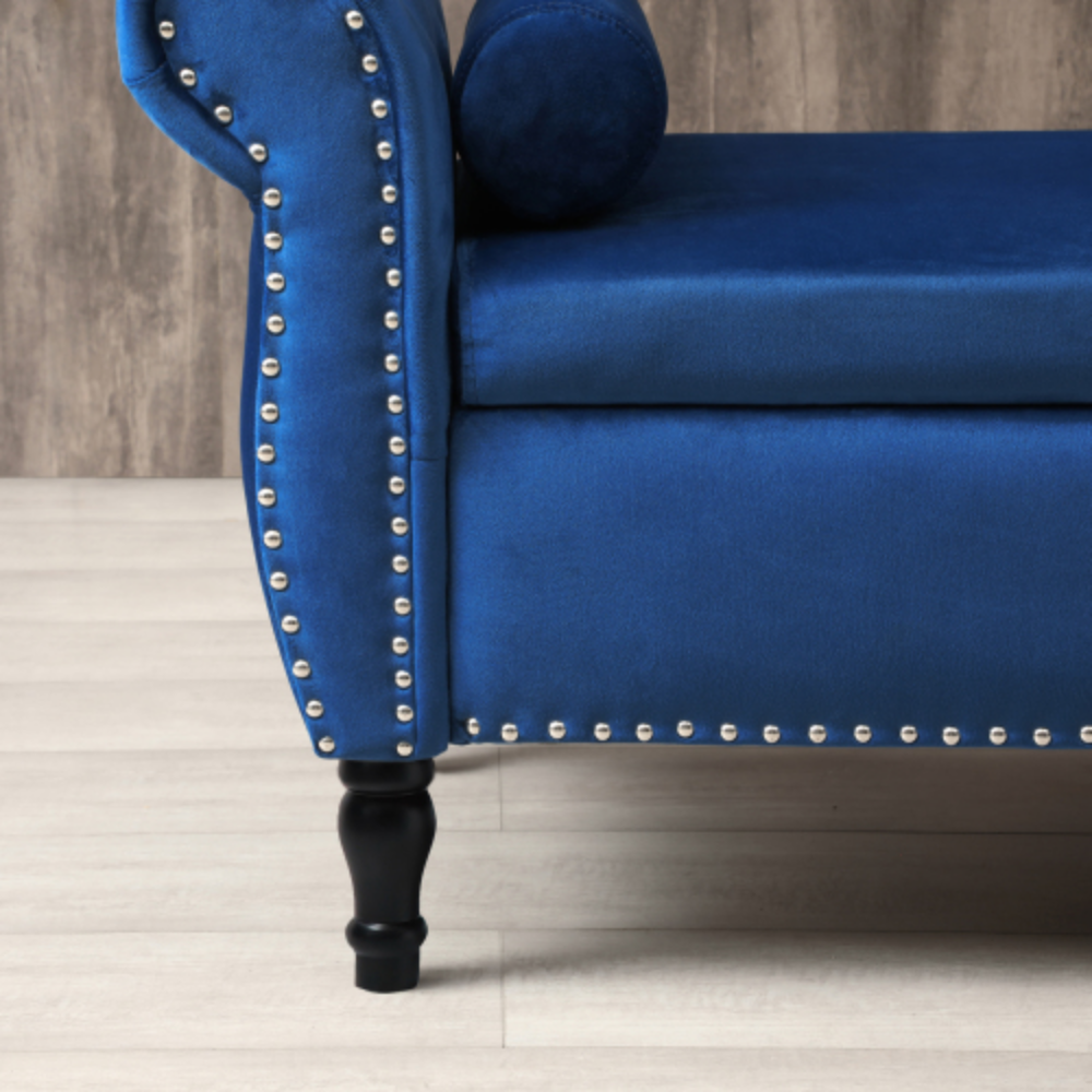 Blue Velvet Storage Bench Ottoman with Pillow O202