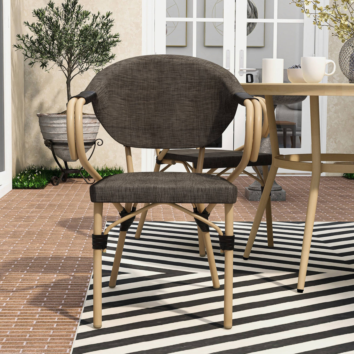 Natural Tone Patio Side Chairs Set of 2 H954