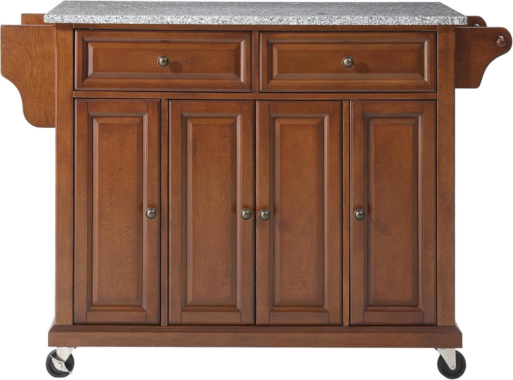 White Full Size Kitchen Cart with Solid Granite Top U857892