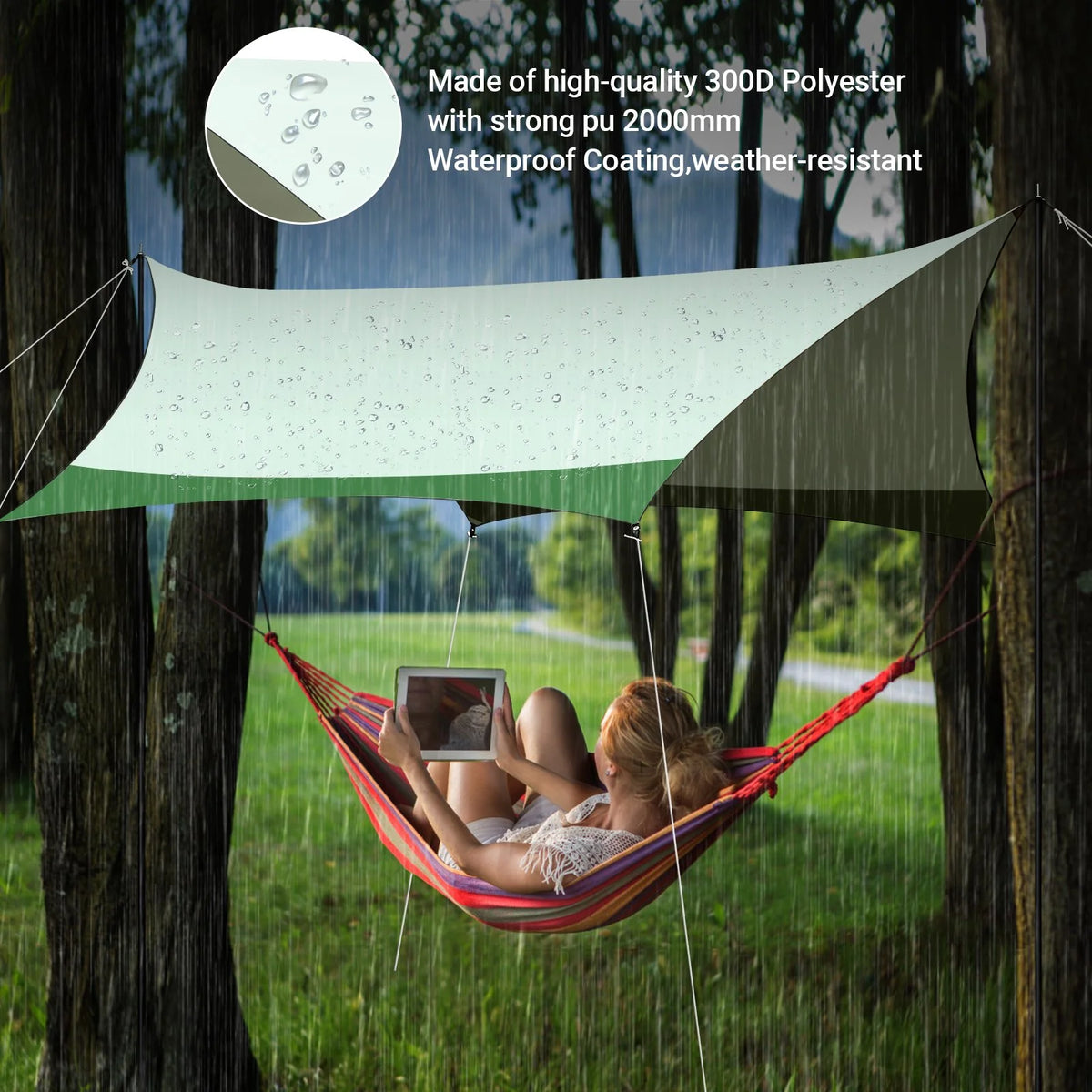 12 x 14ft Waterproof Camping Tent Tarp with 2 Poles K19018