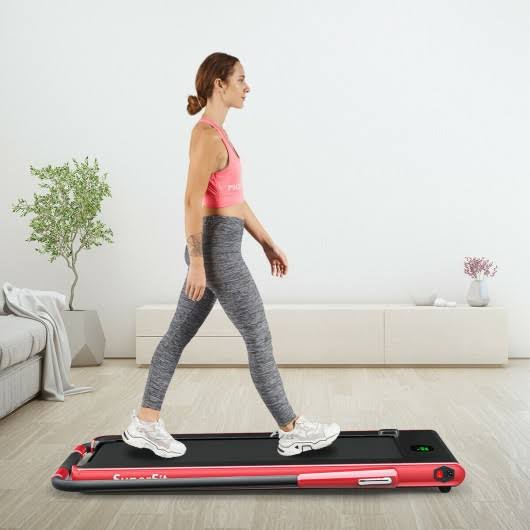 2-in-1 Folding Treadmill with Bluetooth Speaker LED Display Red D3845