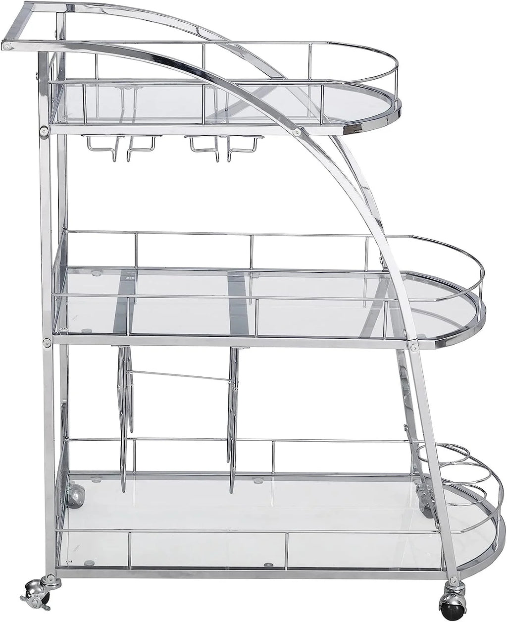 3-Tier Metal Mobile Bar Cart with Wheels & Wine Rack A86824