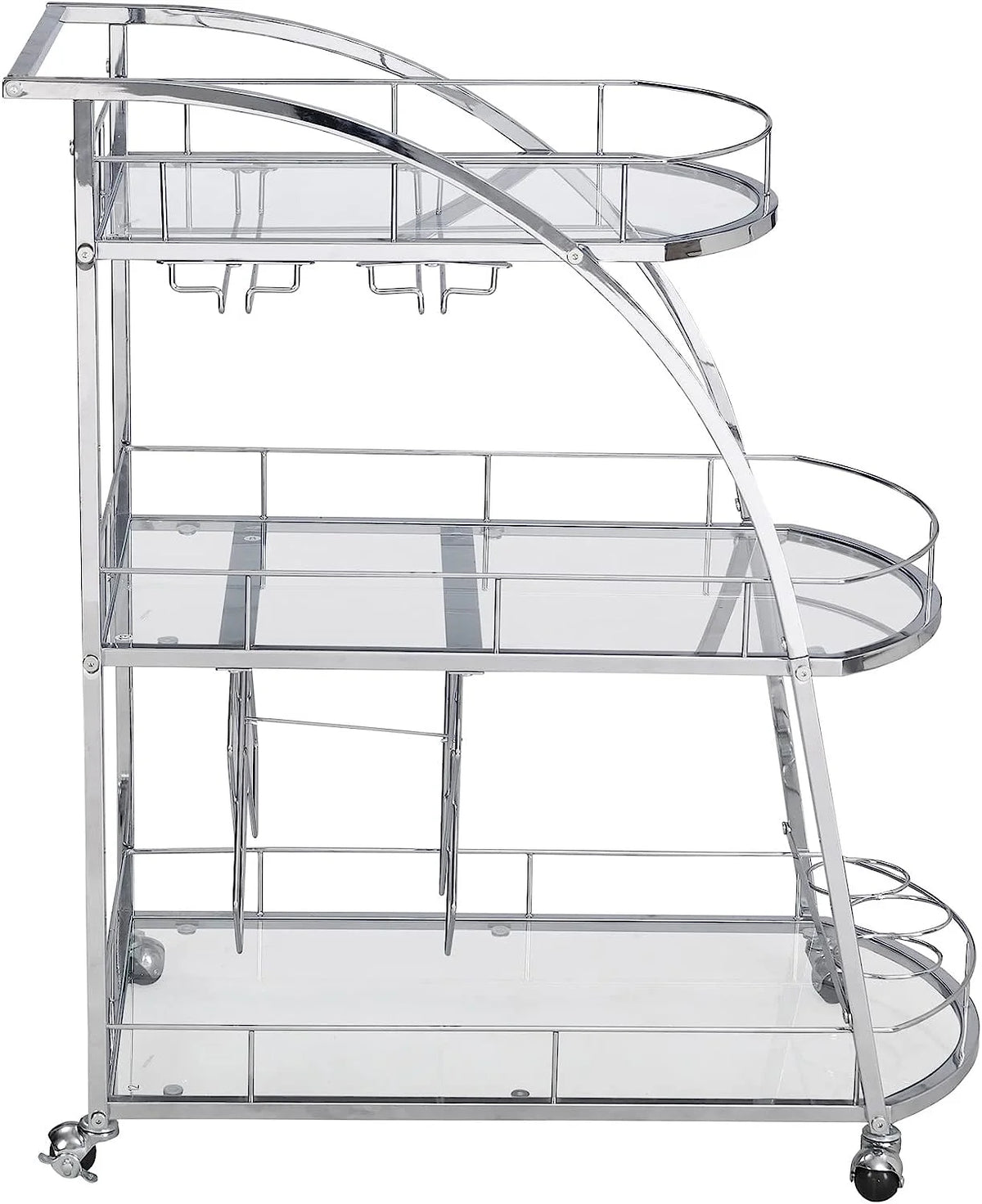 3-Tier Metal Mobile Bar Cart with Wheels & Wine Rack A86824
