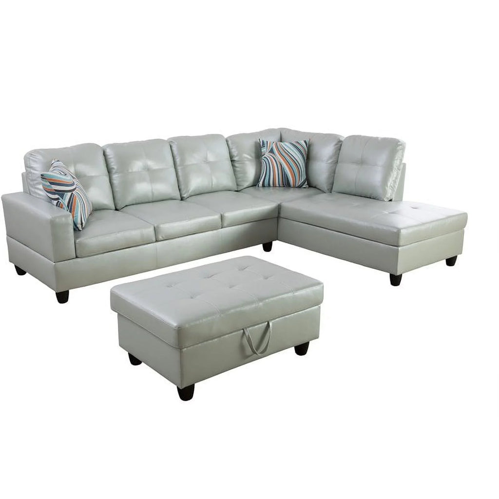 Silver Green Right-Facing Sectional & Ottoman N2959