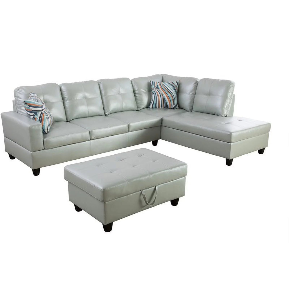 Silver Green Right-Facing Sectional & Ottoman N2959