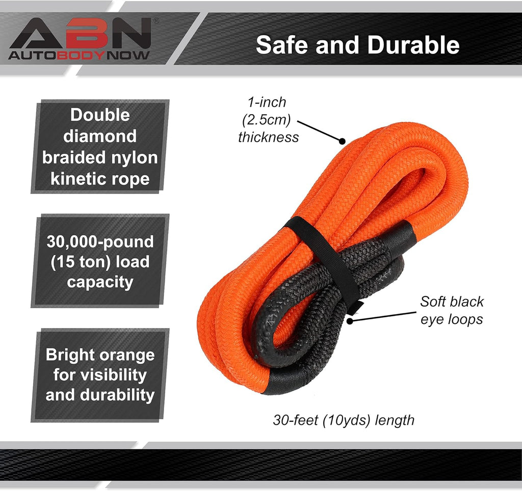 30ft Orange 30,000lb Kinetic Recovery Tow Rope G805556