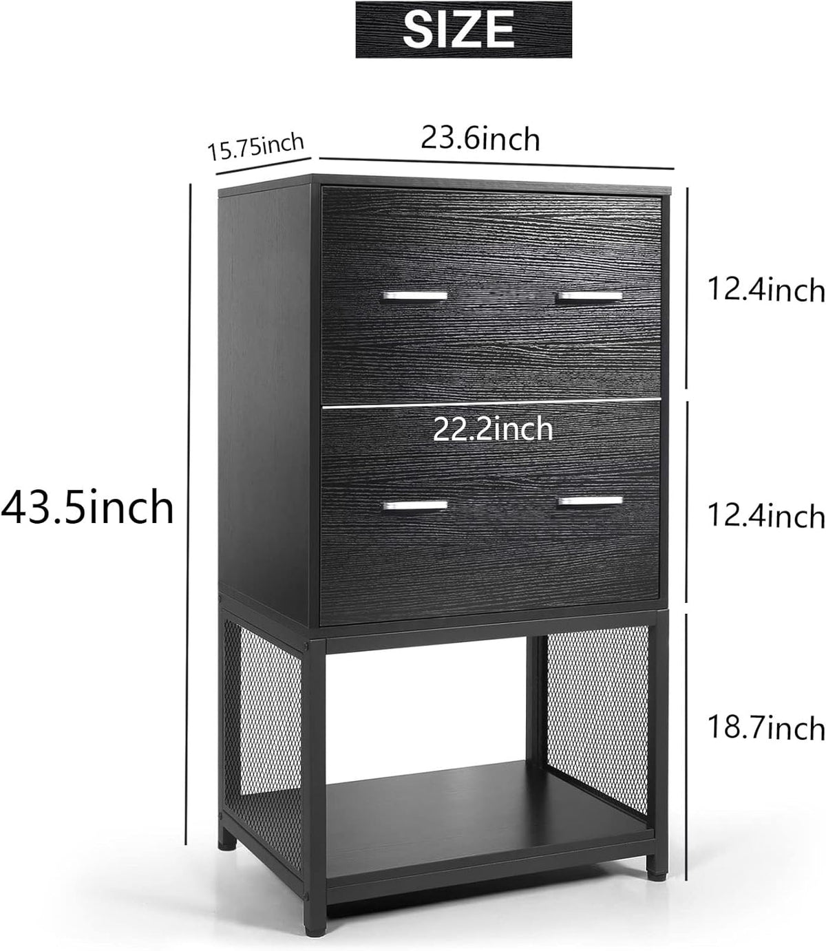 2 Drawer File Cabinet with Metal Wire Storage Shelves I109