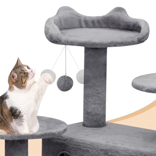 60 Inch Smoky Grey Cat Tree with 2 Cat Condo and Scratching Post G11491