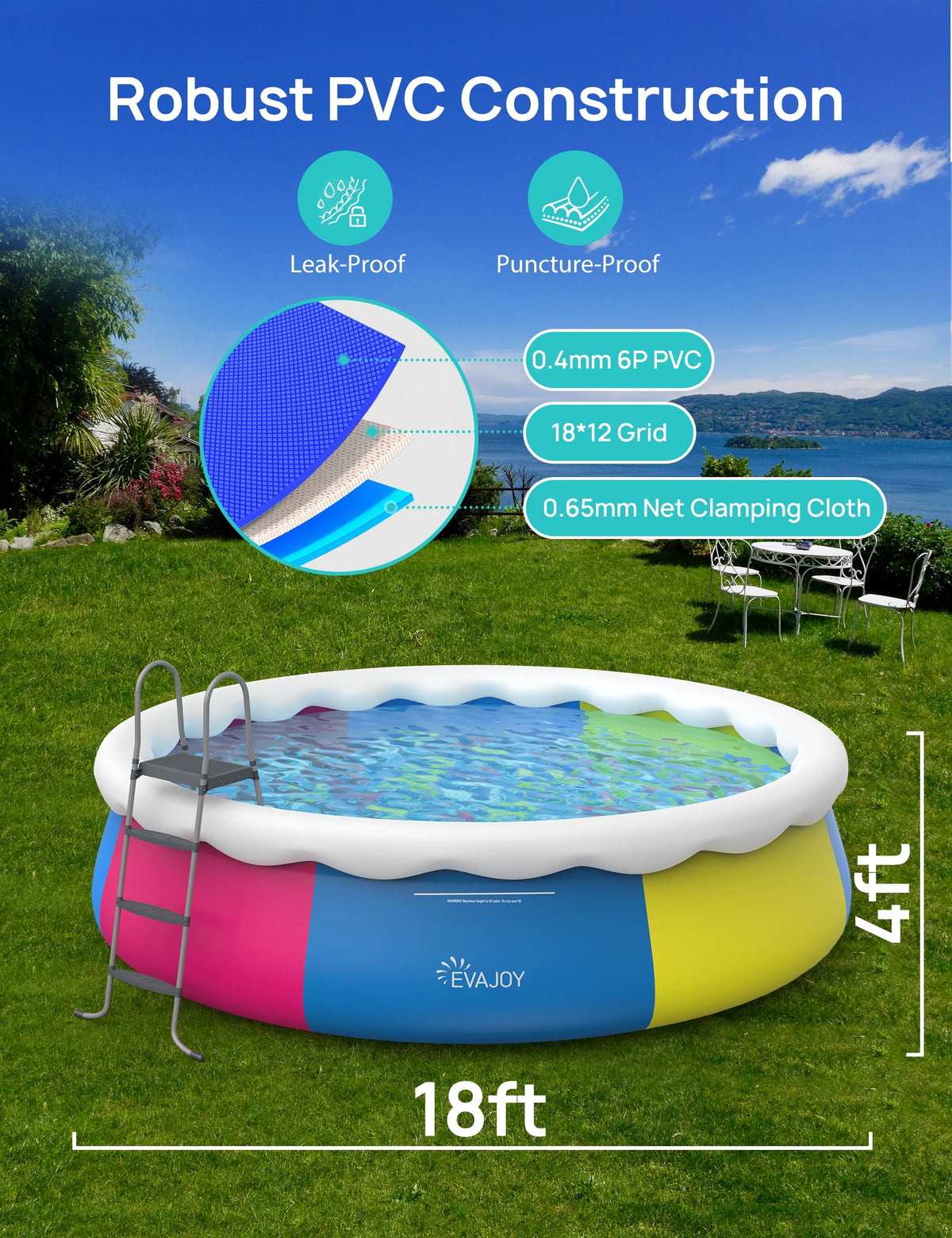 18ft *48in Above Ground Swimming Pool with Filter Pump, Ladder, Ground Cloth and Cover C5777
