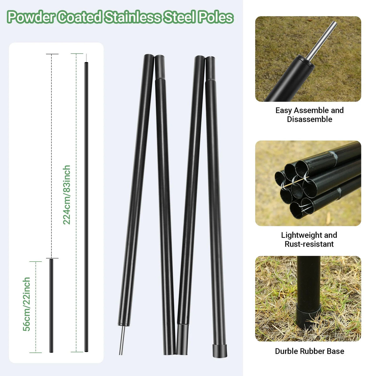 12 x 14ft Waterproof Camping Tent Tarp with 2 Poles K19018
