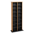 Oak and Black Double Multimedia Tower Storage Cabinet H91382