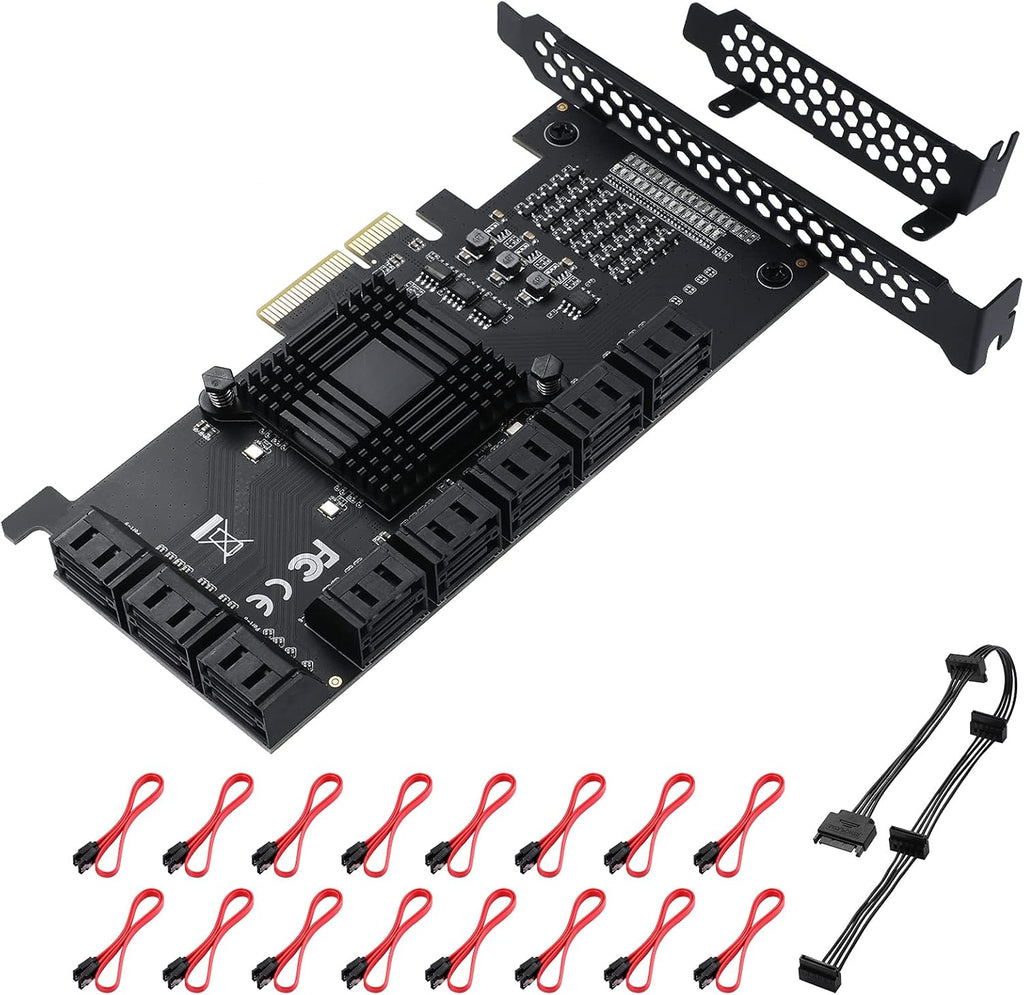 24 Port PCIe SATA 3.0 Card with SATA Cables and Power Splitter Cable R256758