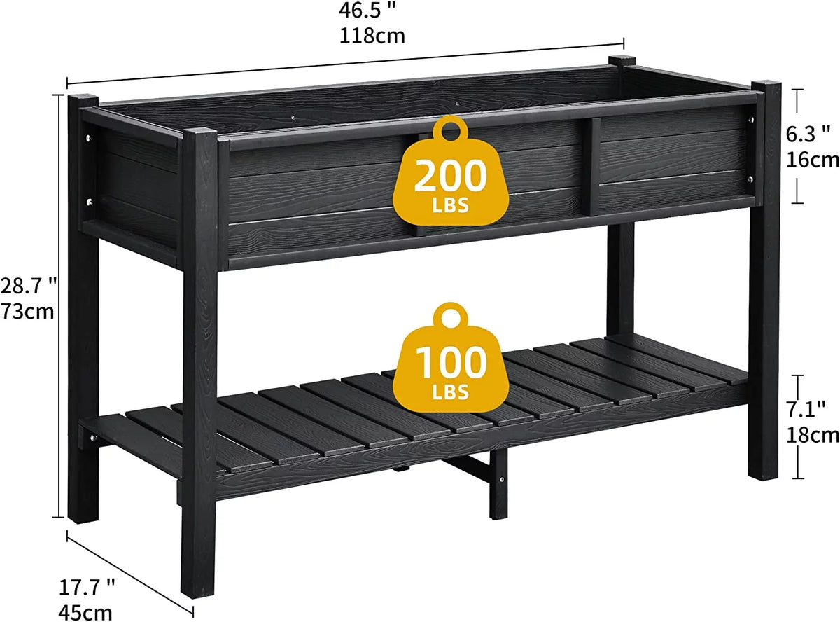 Black Elevated Raised Garden Bed Planter Box with Legs & Shelf Y6575
