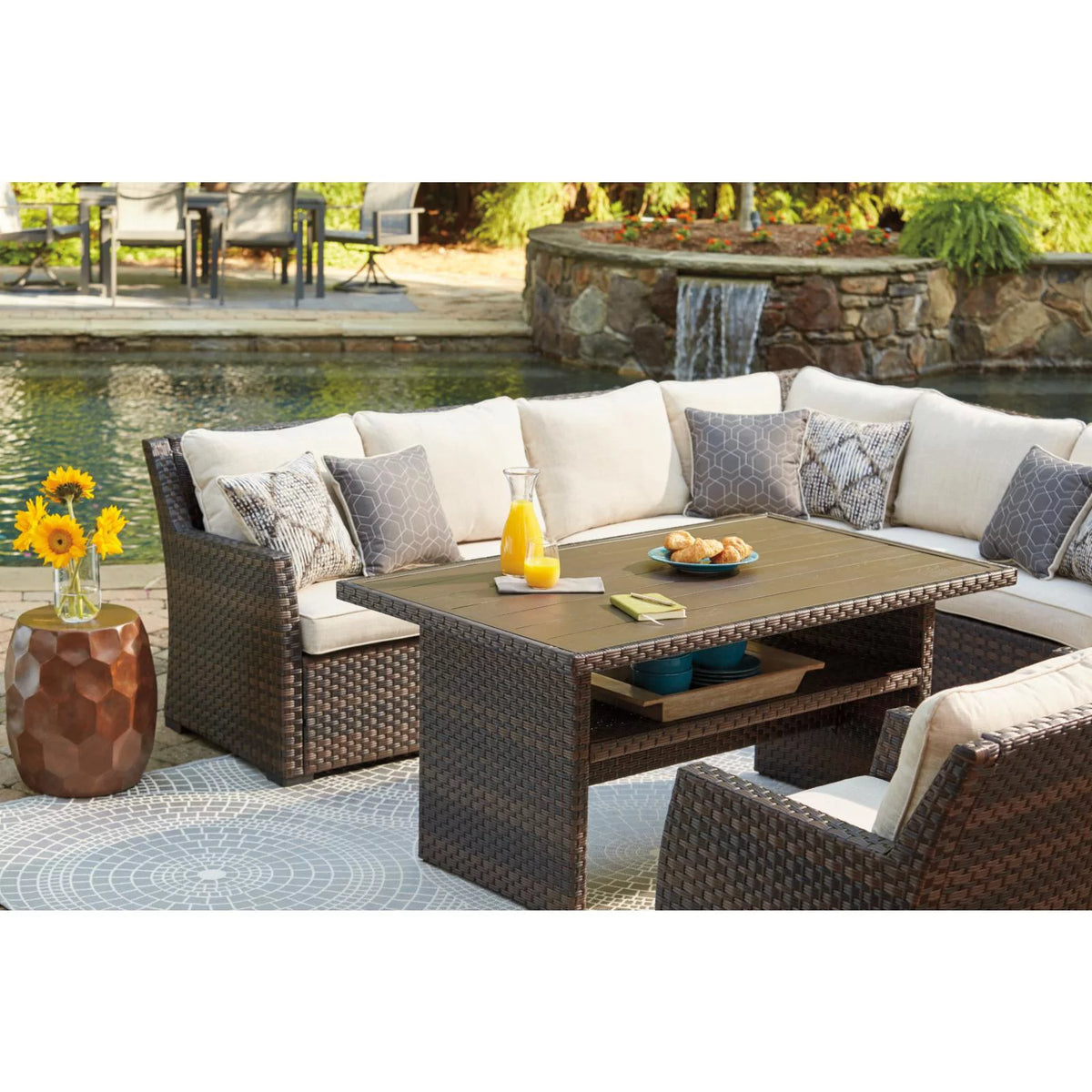 3 Piece Dark Brown Outdoor Sectional Set D9175