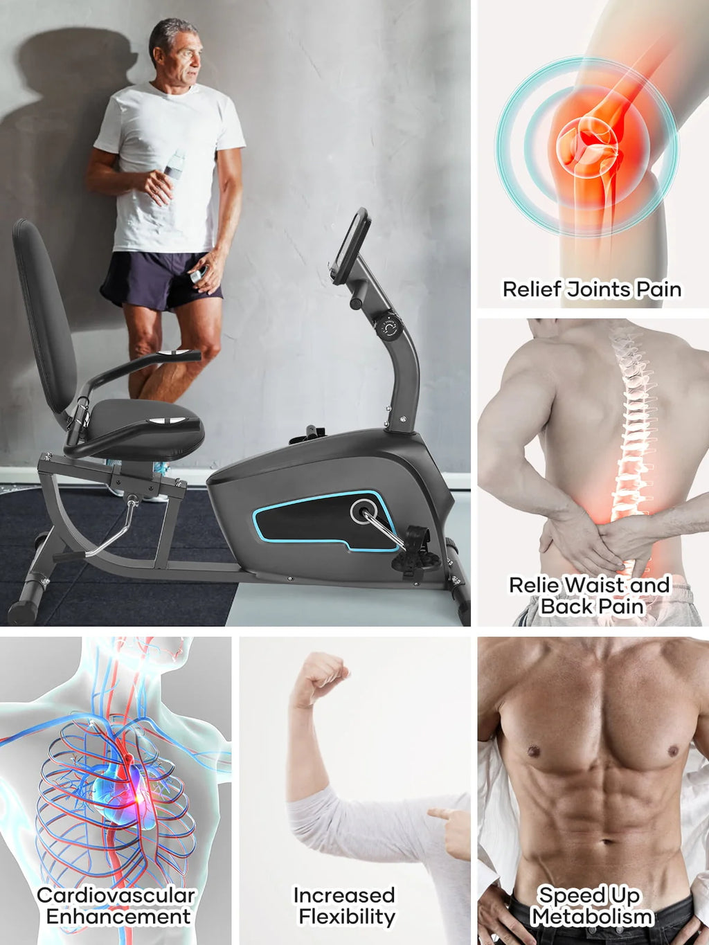 Indoor Recumbent Exercise Bike with Adjustable Seat D7025