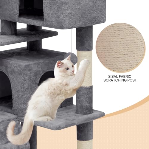 60 Inch Smoky Grey Cat Tree with 2 Cat Condo and Scratching Post G11491