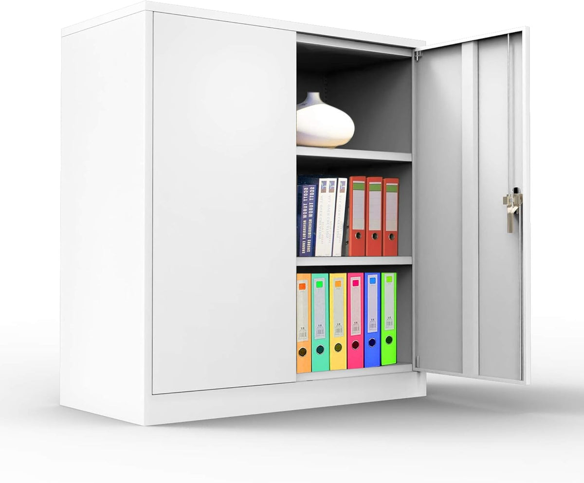 Gray Metal Lockable Storage Cabinet with 2 Adjustable Shelves F51716