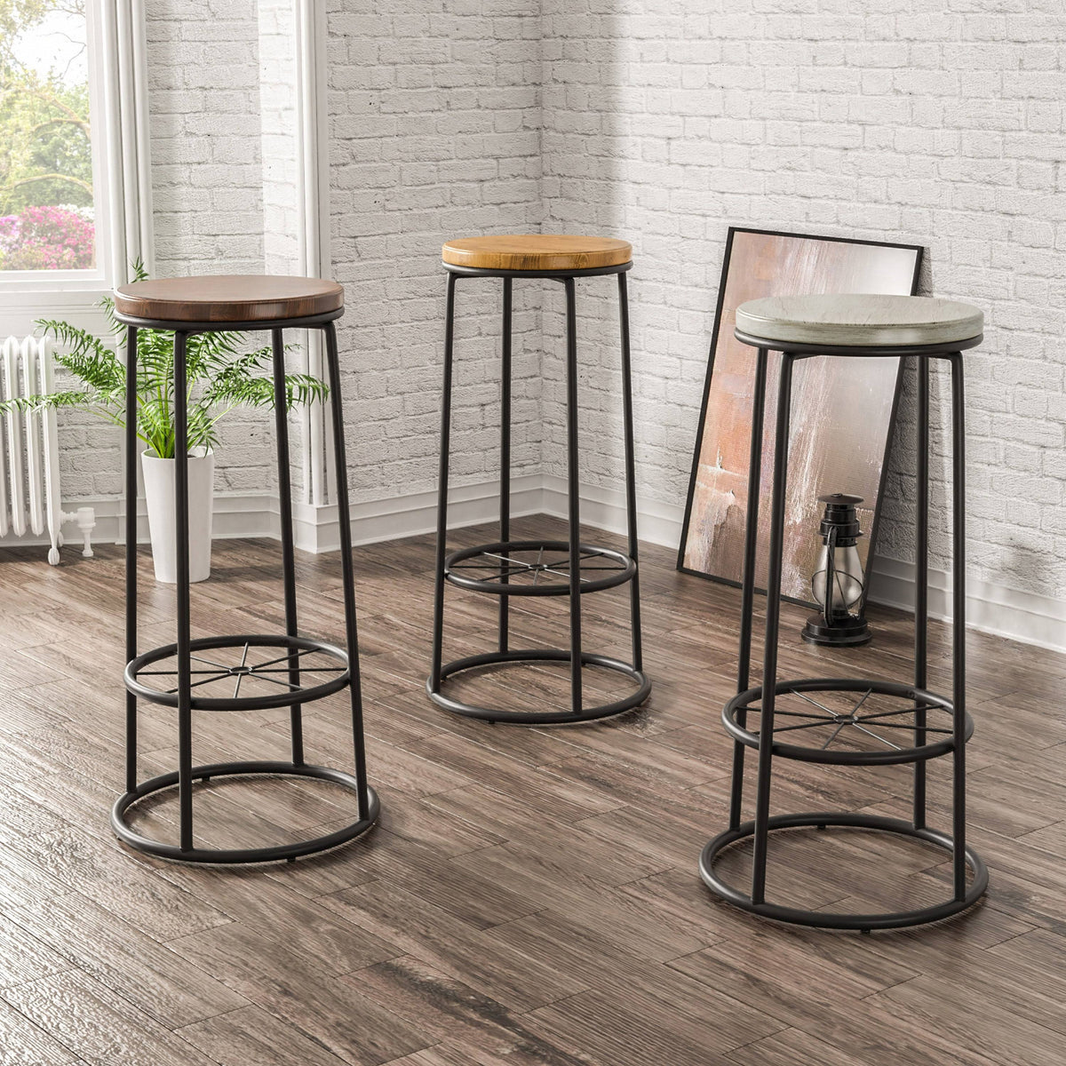 Rustic Metal Barstools Set of 2 K917701