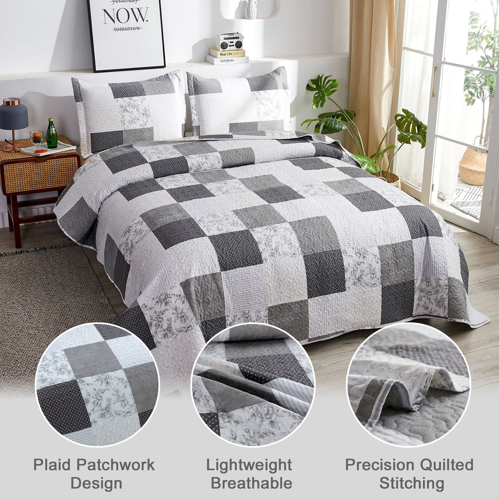 Queen/Full Size Floral Patchwork Quilt Microfiber Bedspread C472281