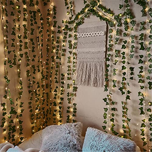 Fake Vines Artificial Ivy Garland with 100 LED String Light Hanging Plants Faux Greenery Leaves 6Pack with 100LED W7970