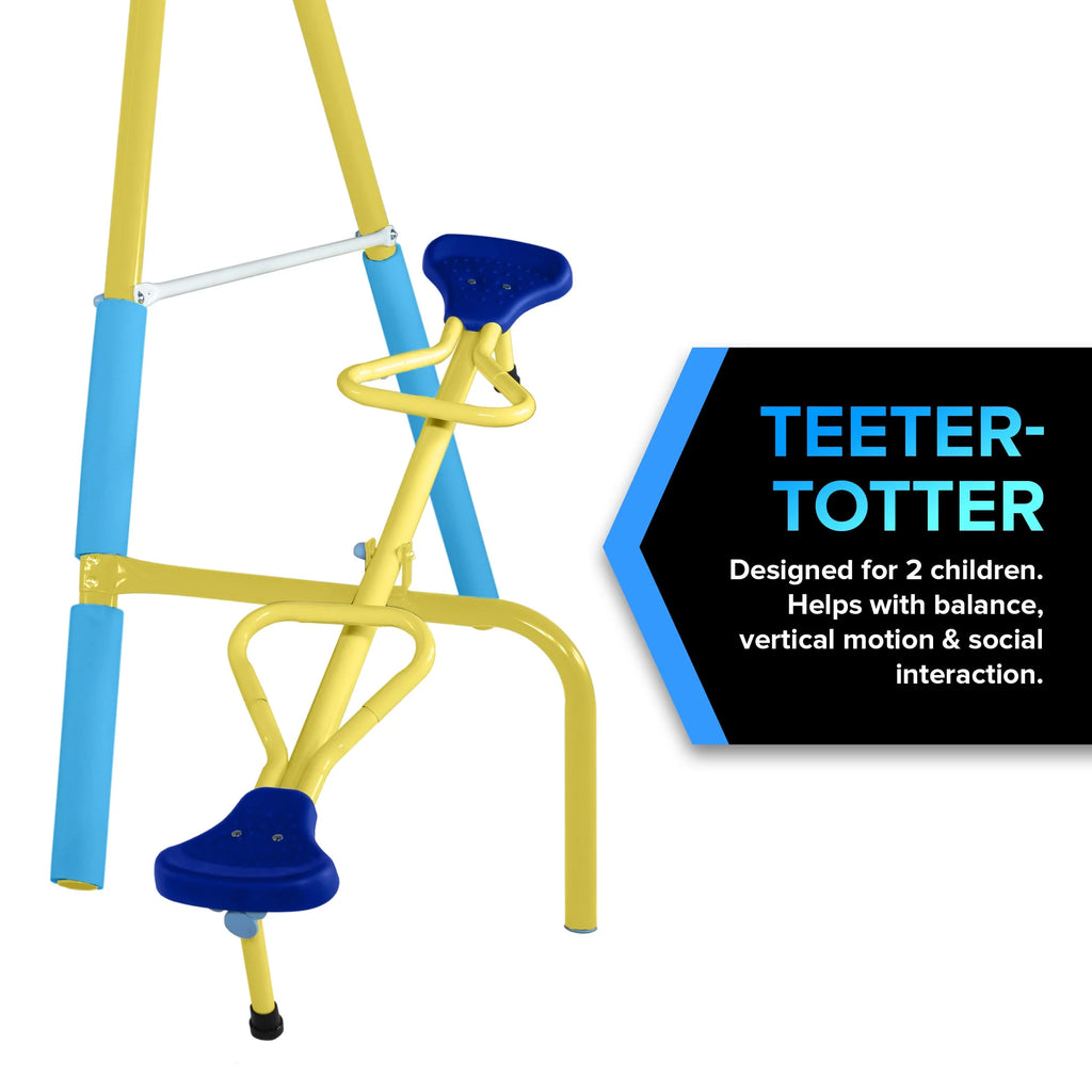 Metal Swing Set with Trapeze, Teeter-Totter, and 6' Double Wall Slide K9844