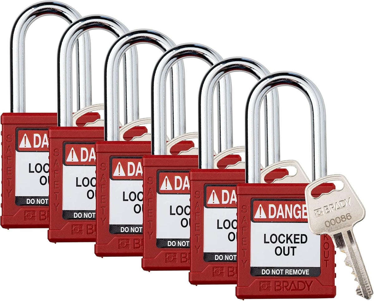 6 Pack Orange Keyed Different Safety Lockout Padlocks K358