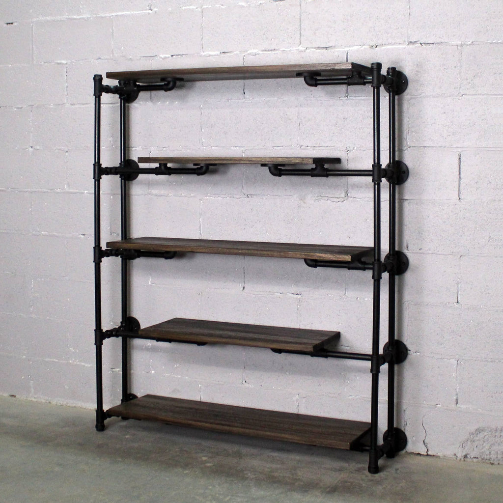 Modern Industrial Floating Tier Etagere Espresso and Hammered Black D4235
