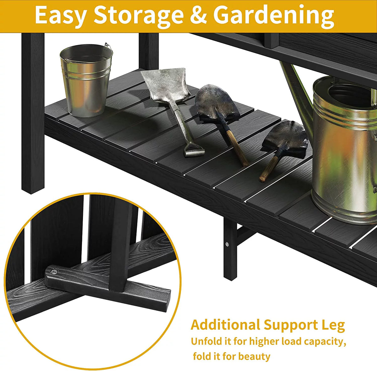 Black Elevated Raised Garden Bed Planter Box with Legs & Shelf Y6575