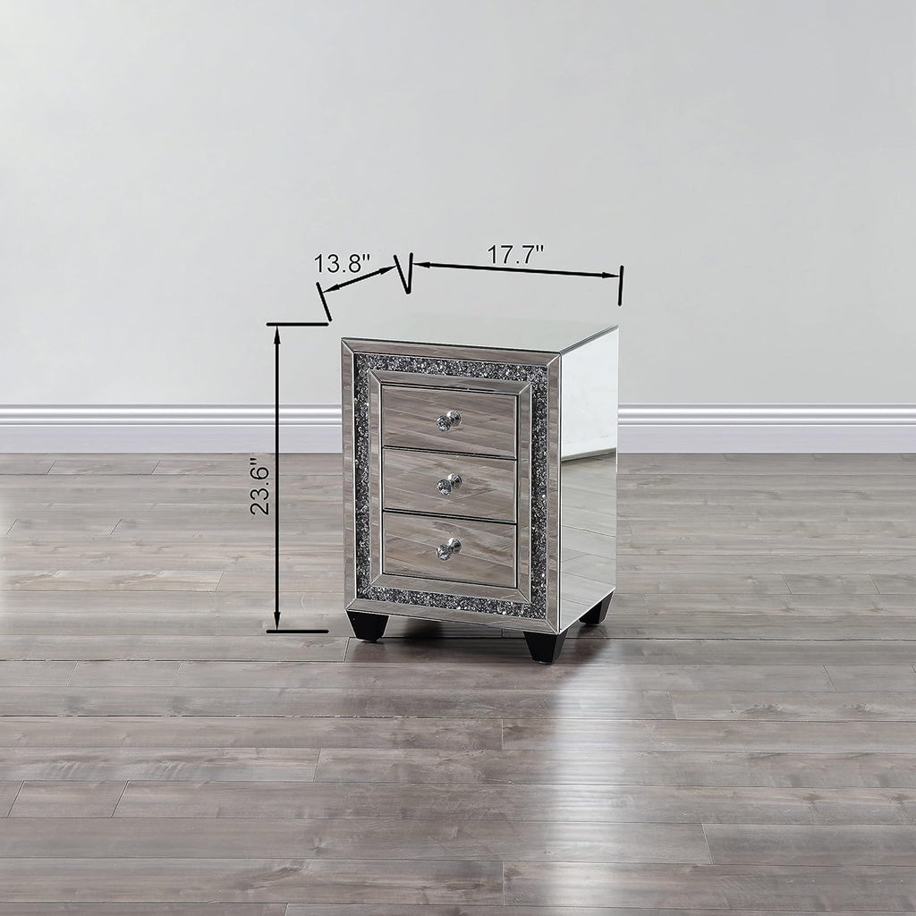 Mirrored Nightstand with Three Drawers Q274266