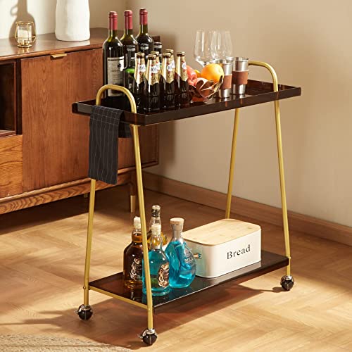 Black Mobile Bar Cart with Wine Rack and Glass Holder D38267