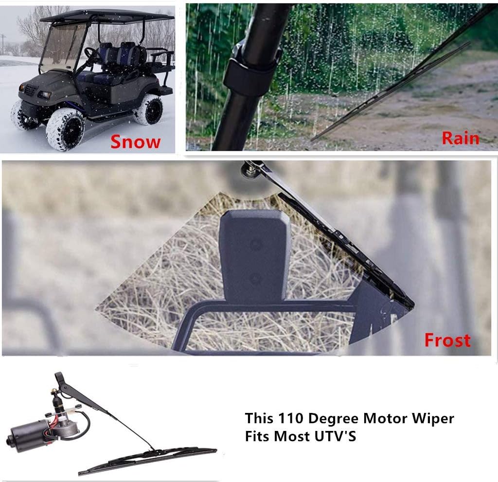 12V Universal Electric Windshield Wiper Motor Kit for UTV ATV Windshields, 110° Sweep, 17.7" Arm, 15.7" Blade Pack of 2 P839
