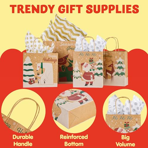 24 PCS Christmas Kraft Gift Bags with Assorted Sizes L495919