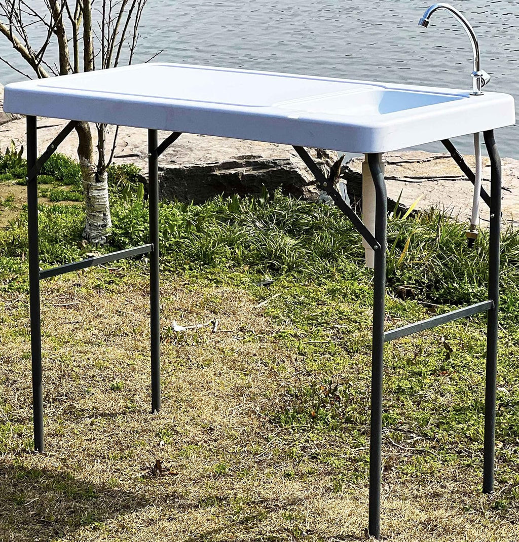 Portable Fish Cleaning Table with Sink & Faucet, Folding Lightweight Adjustable Workbench V3447