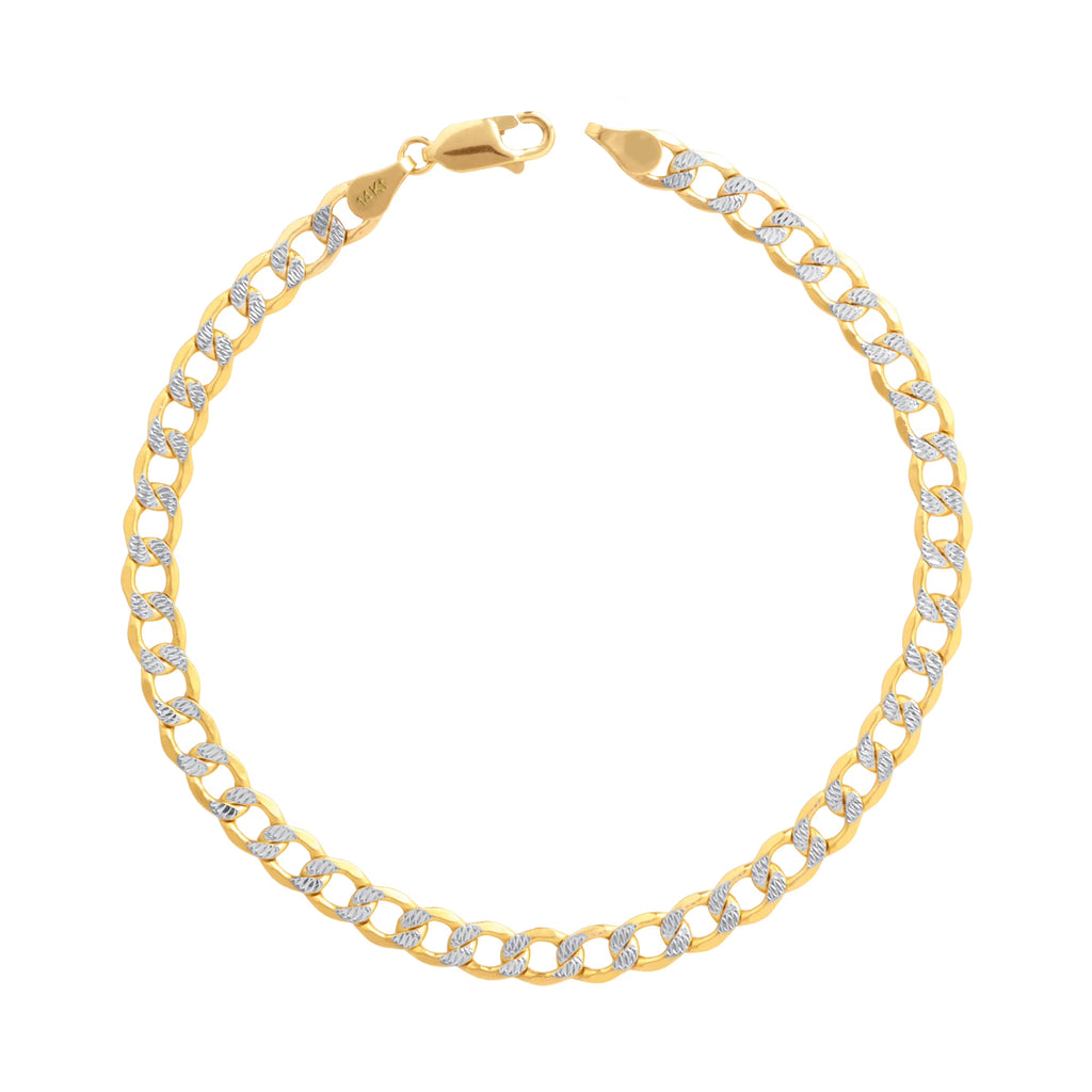 14k Yellow Gold Cuban Chain Diamond Cut Two Tone Bracelet O235912