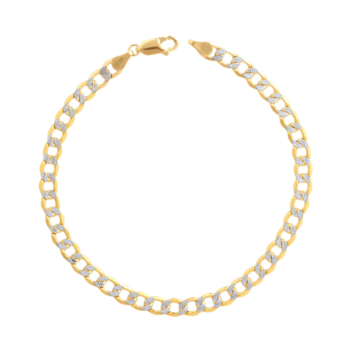 14k Yellow Gold Cuban Chain Diamond Cut Two Tone Bracelet O235912