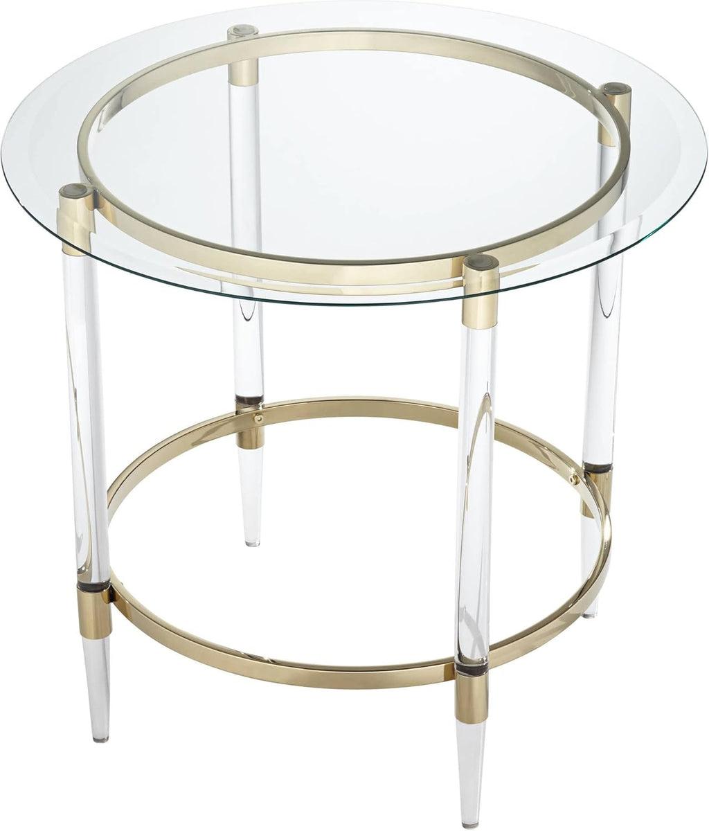 Clear Glass Round Side Table with Gold Rings B809
