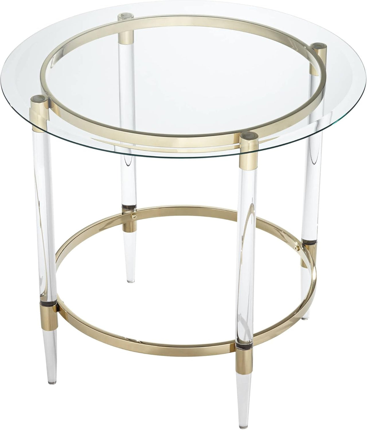 Clear Glass Round Side Table with Gold Rings B809
