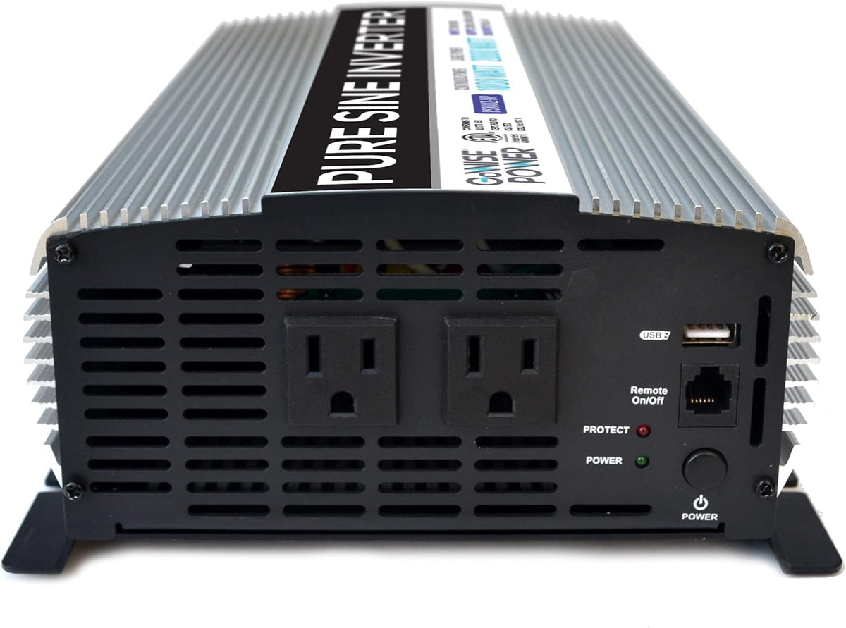 1000W Pure Sine Wave Inverter 12V DC to 120V AC with 2 AC Outlets and USB Port Z493513