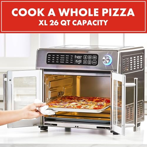 Extra Large French Door Air Fryer Toaster Oven Combo, Stainless Steel, 26QT Capacity Y716181
