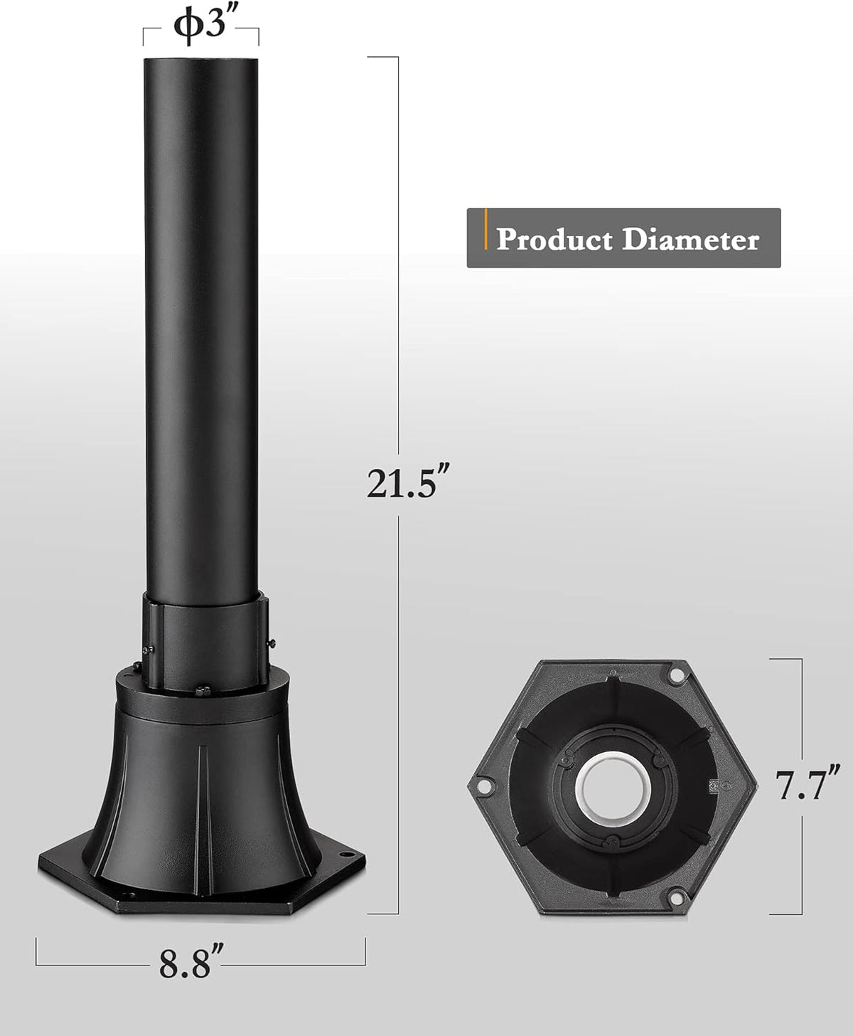 Black Cast Aluminum Post Light Mount Base Adapter, Pack of 2 R8979