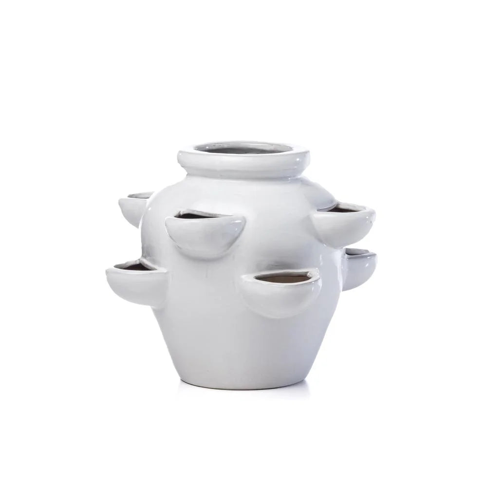 8 Pocket Ceramic Strawberry Planter in White A579