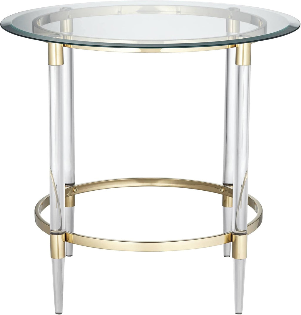 Clear Glass Round Side Table with Gold Rings B809